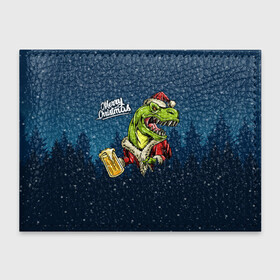 Обложка для студенческого билета с принтом Пивозавр Санта , натуральная кожа | Размер: 11*8 см; Печать на всей внешней стороне | Тематика изображения на принте: christmas | santa | дед мороз | динозавр | елка | зима | новый год | рождество | санта | снег | снежинка