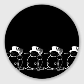 Круглый коврик для мышки с принтом Снеговик на черном фоне , резина и полиэстер | круглая форма, изображение наносится на всю лицевую часть | snowman | зима | минимализм | новый год | снеговик