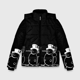 Зимняя куртка для мальчиков 3D с принтом Снеговик на черном фоне , ткань верха — 100% полиэстер; подклад — 100% полиэстер, утеплитель — 100% полиэстер | длина ниже бедра, удлиненная спинка, воротник стойка и отстегивающийся капюшон. Есть боковые карманы с листочкой на кнопках, утяжки по низу изделия и внутренний карман на молнии. 

Предусмотрены светоотражающий принт на спинке, радужный светоотражающий элемент на пуллере молнии и на резинке для утяжки | Тематика изображения на принте: snowman | зима | минимализм | новый год | снеговик