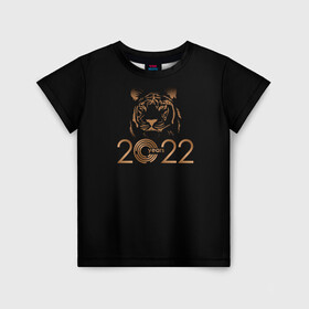 Детская футболка 3D с принтом 2022 Tiger Bronze Theme , 100% гипоаллергенный полиэфир | прямой крой, круглый вырез горловины, длина до линии бедер, чуть спущенное плечо, ткань немного тянется | Тематика изображения на принте: 2022 | год тигра | нг | новый год | подарки на новый год | праздник | рождество | тигр