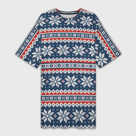 Платье-футболка 3D с принтом Knitted Christmas Pattern ,  |  | christmas | holiday | knitted pattern | new year | pattern | snowflakes | texture | вязаный узор | новый год | праздник | рождество | снежинки | текстура | узор
