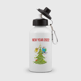 Бутылка спортивная с принтом Adventure Time 2022 Happy New Year , металл | емкость — 500 мл, в комплекте две пластиковые крышки и карабин для крепления | 2022 | adventure time | animation | new year | время приключений | новый год 2022