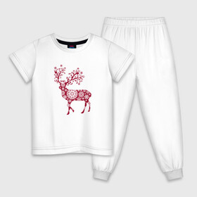 Детская пижама хлопок с принтом Снежный Олень , 100% хлопок |  брюки и футболка прямого кроя, без карманов, на брюках мягкая резинка на поясе и по низу штанин
 | Тематика изображения на принте: волшебный олень | животное | новый год | олень | снежинки | снежный олень