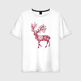 Женская футболка хлопок Oversize с принтом Снежный Олень , 100% хлопок | свободный крой, круглый ворот, спущенный рукав, длина до линии бедер
 | волшебный олень | животное | новый год | олень | снежинки | снежный олень