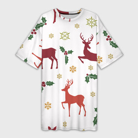 Платье-футболка 3D с принтом Новогодние Олени (Снежинки) ,  |  | животное | новогоднее настроение | новогодние олени | новый год | олени | снежинки