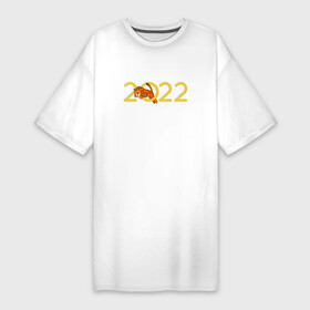 Платье-футболка хлопок с принтом Тигр, прыгающий через кольцо 2022 ,  |  | 2022 | chinese calendar | jumping | new year | ring | tiger | китайский календарь | надпись | новый год | прыгающий через кольцо | символ года | тигр | цифры