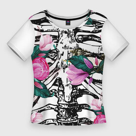 Женская футболка 3D Slim с принтом Скелетон в пионах ,  |  | кости и букет | кости и пионы | кости и цветы | пионы | принт для молодежи | скелет | скелет и пионы | скелет цветы | современный принт | цветы