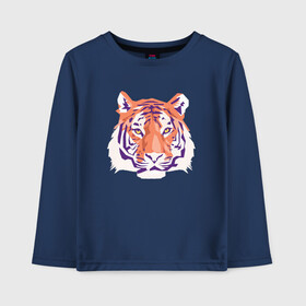 Детский лонгслив хлопок с принтом Тигра оранжевый , 100% хлопок | круглый вырез горловины, полуприлегающий силуэт, длина до линии бедер | 2022 | blue water tiger | год тигра | дедмороз | ёлка | кошка | новыйгод | полосатый год | синий тигр | тигриный новый год | черный тигра