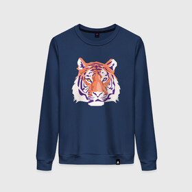 Женский свитшот хлопок с принтом Тигра оранжевый , 100% хлопок | прямой крой, круглый вырез, на манжетах и по низу широкая трикотажная резинка  | 2022 | blue water tiger | год тигра | дедмороз | ёлка | кошка | новыйгод | полосатый год | синий тигр | тигриный новый год | черный тигра