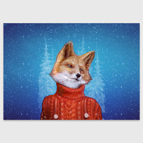 Поздравительная открытка с принтом НОВОГОДНИЙ ЛИС | CHRISTMAS FOX , 100% бумага | плотность бумаги 280 г/м2, матовая, на обратной стороне линовка и место для марки
 | Тематика изображения на принте: 2022 | christmas | fox | merry | new | snow | winter | year | год | зима | лис | лиса | лисица | новый | рождество | рыжая | рыжий | снег