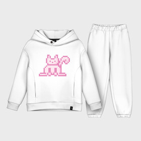 Детский костюм хлопок Oversize с принтом Розовый пиксельный кот (Pink pixel cat) ,  |  | Тематика изображения на принте: anime | cat | pink | pixel | pixel art | аниме | кот | писель | писель арт | розовый