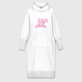 Платье удлиненное хлопок с принтом Розовый пиксельный кот (Pink pixel cat) ,  |  | anime | cat | pink | pixel | pixel art | аниме | кот | писель | писель арт | розовый