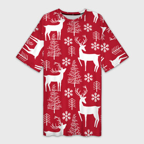 Платье-футболка 3D с принтом НОВОГОДНИЕ ОЛЕНИ, ЕЛКИ И СНЕЖИНКИ ,  |  | 2021 | 2022 | christmas | merry | merry christmas | new year | snow | sweater | ugly christmas | winter | зима | новогодний | новогодняя | новый год | олени | олень | рождественский | рождественский свитер | рождество | свитер | снег
