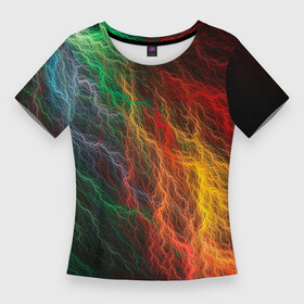 Женская футболка 3D Slim с принтом Цветной разряд ,  |  | абстракция | атмосфера | вода | молния | цвет