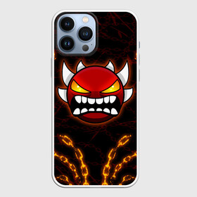 Чехол для iPhone 13 Pro Max с принтом GEOMETRY DASH ДЕМОН В ЦЕПЯХ ОГОНЬ ,  |  | 2d | arcade | demon | fire | flame | game | geometry dash | meltdown | robtop | smile | аркада | геометрический тире | демон | демон в цепях | огонь | пламя | раннер | смайлы | цепи | эмоции