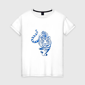 Женская футболка хлопок с принтом Символ года (тигр) 2022 , 100% хлопок | прямой крой, круглый вырез горловины, длина до линии бедер, слегка спущенное плечо | 2022 | зима | новый год | символ года | снег | тигр