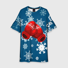 Детское платье 3D с принтом ЗИНИИ ПЕРЧАТКИ ОТ ХОЛОДА , 100% полиэстер | прямой силуэт, чуть расширенный к низу. Круглая горловина, на рукавах — воланы | Тематика изображения на принте: blue | cold | from | gloves | ice | new | red | snow | snowflakes | winter | year | год | зима | зинии | красный | лед | новый | от | перчатки | синий | снег | снежинки | холод | холода