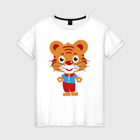Женская футболка хлопок с принтом Тигряша , 100% хлопок | прямой крой, круглый вырез горловины, длина до линии бедер, слегка спущенное плечо | дикие кошки | новый 2022 год | новый год | символ года | тигренок