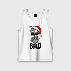 Детская майка хлопок с принтом SANTA CLAUS BAD ,  |  | bad | beard | christmas | hipster | new year | red cap | santa claus | skull | борода | красный колпак | новый год | очки | рождество | санта клаус | хипстер | череп