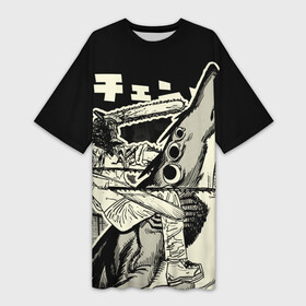 Платье-футболка 3D с принтом Человек бензопила и Демон акула ,  |  | chainsaw man | power | аниме | бензопила | демон бензопилы | дэнджи | манга | охотник на демонов | пауэр | почита | человекбензопила