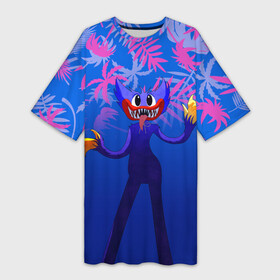 Платье-футболка 3D с принтом Poppy Playtime Тропические листья. ,  |  | 2021 | play | poppy | poppy playtime | poppyplaytime | time | игра | монстр