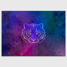 Поздравительная открытка с принтом Космический тигр COSMO , 100% бумага | плотность бумаги 280 г/м2, матовая, на обратной стороне линовка и место для марки
 | tiger | восточный тигр | год тигра | космический | космос | кошка | тигр | тигренок | хищник