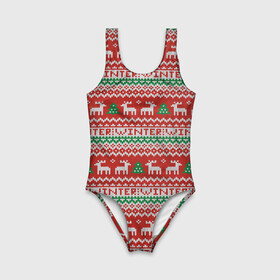 Детский купальник 3D с принтом Deer Christmas Pattern , Полиэстер 85%, Спандекс 15% | Слитный крой, подклад по переду изделия, узкие бретели | Тематика изображения на принте: background | christmas | christmas pattern | deer | herringbone | holiday | knitted pattern | new year | pattern | texture | tree | вязаный узор | елка | елочка | новогодний узор | новый год | олени | паттерн | праздник | рождество | текстура | узор | фон