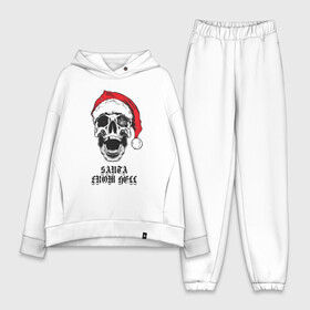 Женский костюм хлопок Oversize с принтом Santa Claus from hell. ,  |  | Тематика изображения на принте: christmas | new year | red cap | santa claus | santa from hell | skull | spider web | дед мороз | красный колпак | новый год | паутина | рождество | санта из ада | санта клаус | череп