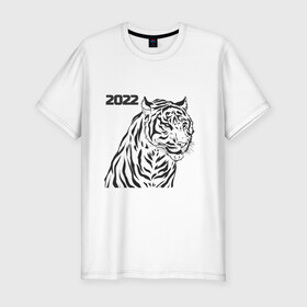 Мужская футболка хлопок Slim с принтом ТиГрРрА , 92% хлопок, 8% лайкра | приталенный силуэт, круглый вырез ворота, длина до линии бедра, короткий рукав | 2022 | зима | кот | новый год | тигр
