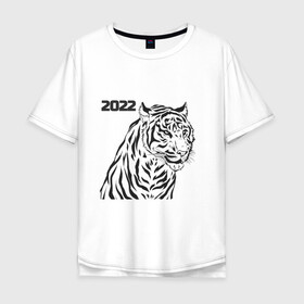 Мужская футболка хлопок Oversize с принтом ТиГрРрА , 100% хлопок | свободный крой, круглый ворот, “спинка” длиннее передней части | Тематика изображения на принте: 2022 | зима | кот | новый год | тигр