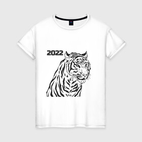 Женская футболка хлопок с принтом ТиГрРрА , 100% хлопок | прямой крой, круглый вырез горловины, длина до линии бедер, слегка спущенное плечо | 2022 | зима | кот | новый год | тигр
