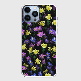 Чехол для iPhone 13 Pro Max с принтом Ночные ирисы ,  |  | букет | ирис | клумба | паттерн | растения | флора | цветочки | цветы