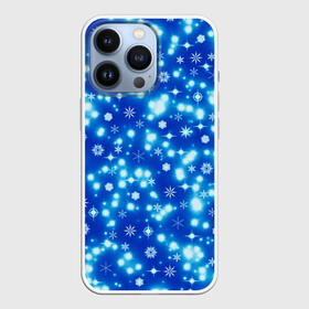 Чехол для iPhone 13 Pro с принтом Сверкающие снежинки ,  |  | blue | christmas | cold | ice | new year | snow | snowflakes | stars | winter | блеск | звезды | зима | зимний орнамент | иней | космические снежинки | кристаллы | лед | мороз | новогодний узор | новый год | подарок | рождество