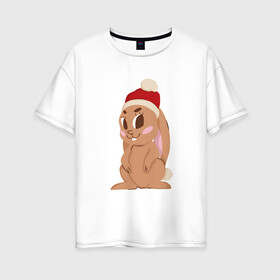 Женская футболка хлопок Oversize с принтом Новогодний зайчик 2022 , 100% хлопок | свободный крой, круглый ворот, спущенный рукав, длина до линии бедер
 | 2022 | заяц | кролик | новый год