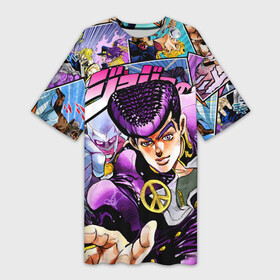 Платье-футболка 3D с принтом JoJo s Bizarre Adventure: Josuke ,  |  | Тематика изображения на принте: anime | crazy diamond | jojo | jojo bizarre adventure | jojos bizarre adventure | josuke higashikata | аниме | джоджо | джоске | джосуке | манга