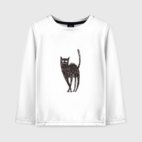 Детский лонгслив хлопок с принтом Рисованная кошка , 100% хлопок | круглый вырез горловины, полуприлегающий силуэт, длина до линии бедер | black | cat | кот | рисунок | черный