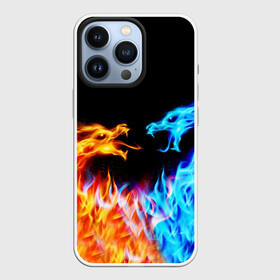 Чехол для iPhone 13 Pro с принтом FIRE DRAGONS    ОГНЕННЫЕ ДРАКОНЫ ,  |  | blue fire | dragons | fire | горит | дракон | огонь | плямя | свет | синий