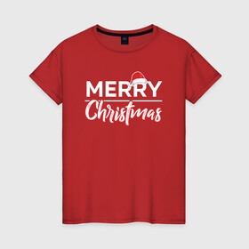 Женская футболка хлопок с принтом Merry Christmas | Счастливого Рождества. , 100% хлопок | прямой крой, круглый вырез горловины, длина до линии бедер, слегка спущенное плечо | christmas | merry | new | red | santa | winter | year | дед мороз | зима | красный | новый год | подарки | праздник | рождество | сантаклаус | счастье
