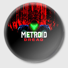 Значок с принтом Metroid Dread Самус Аран и потеки крови ,  металл | круглая форма, металлическая застежка в виде булавки | Тематика изображения на принте: aran | dread | mercurysteam | metroid | nintendo | samus | samus aran | самус аран