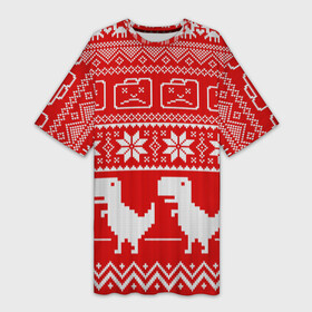 Платье-футболка 3D с принтом вязаный принт ,  |  | dinosaur | it | knitted | knitted print | new year | print | red | snow | snowflake | white | айтишник | белый | вязанный | динозавр | зимний | интер | компьютер | красный | новогодний | новый год | папка | прикольный принт | принт