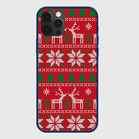 Чехол для iPhone 12 Pro Max с принтом вязаный принт с оленями , Силикон |  | christmas | deer | knitted | new year | print | red | snow | trees | white | wintry | белый | вязаный | елки | зимний | красный | новый год | олени | олень | принт | рождество | снег | снежинка