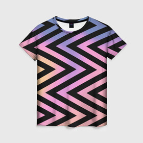 Женская футболка 3D с принтом HOLO ZIGWAVE | ГОЛОГРАФИЧЕСКИЙ ЗИГЗАГ , 100% полиэфир ( синтетическое хлопкоподобное полотно) | прямой крой, круглый вырез горловины, длина до линии бедер | abstract | holo | stripes | zigzag | абстракция | голографический | зигзаг