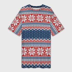 Платье-футболка 3D с принтом Knitted Pattern ,  |  | background | christmas | holiday | knitted pattern | new year | pattern | snowflakes | texture | вязаный узор | новый год | паттерн | праздник | рождество | снежинки | текстура | узор | фон