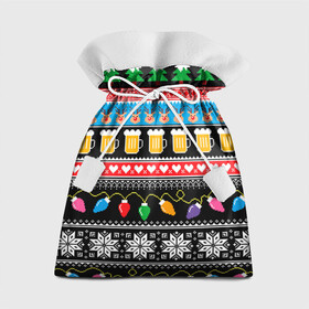 Подарочный 3D мешок с принтом НОВОГОДНИЙ УЗОР С ПИВОМ И ОЛЕНЯМИ , 100% полиэстер | Размер: 29*39 см | beer | christmas | new year | snow | winter | вязанный | зима | новый год | олени | праздник | свитер | снег | узор