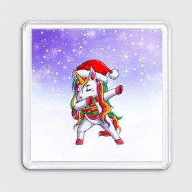 Магнит 55*55 с принтом Xmas Unicorn Dabbing   Рождественский Единорог Даб , Пластик | Размер: 65*65 мм; Размер печати: 55*55 мм | christmas | dabbing | santa | unicorn | даббинг | дед мороз | единорог | зима | новый год | радуга | радужный | рождество | санта | снег | снежинка | юникорн