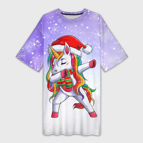 Платье-футболка 3D с принтом Xmas Unicorn Dabbing  Рождественский Единорог Даб ,  |  | christmas | dabbing | santa | unicorn | даббинг | дед мороз | единорог | зима | новый год | радуга | радужный | рождество | санта | снег | снежинка | юникорн