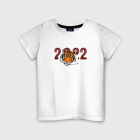 Детская футболка хлопок с принтом Морда тигра 2022 , 100% хлопок | круглый вырез горловины, полуприлегающий силуэт, длина до линии бедер | 2022 | год тигра | новый год | новый год 2022 | символ года | тигр | тигренок | тигрица | тигры