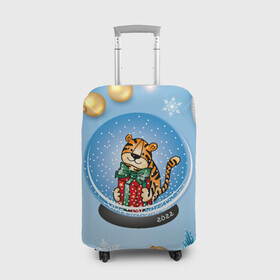 Чехол для чемодана 3D с принтом Тигренок в новогоднем шаре , 86% полиэфир, 14% спандекс | двустороннее нанесение принта, прорези для ручек и колес | 2022 | год тигра | новый год | новый год 2022 | символ года | тигр | тигренок | тигрица | тигры