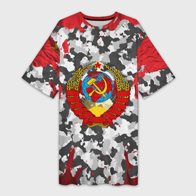 Платье-футболка 3D с принтом USSR (camouflage) ,  |  | camouflage | coat of arms | khaki | patriot | red machine | russia | russian | tourist | ussr | герб | камуфляж | красная машина | патриот | россия | русский | ссср | турист | хаки