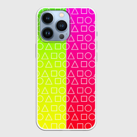 Чехол для iPhone 13 Pro с принтом Игра в кальмара (розовый+желтый) ,  |  | frankenstein dress | гра в кальмара | желтый | зеленый | игра | кальмар | квадрат | квадратик | красный | круг | кружок | половинчатый | розовый | треугольник | треугольничек